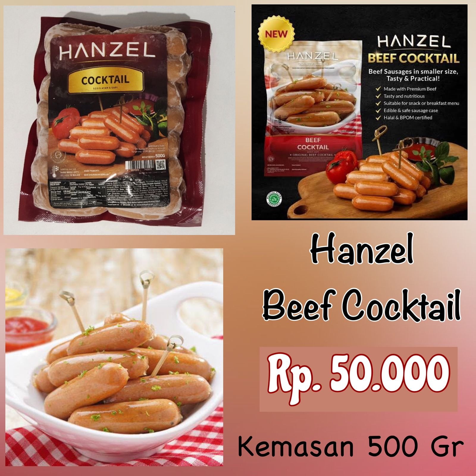 Sosis Hanzel Beef Cocktail 500Gr